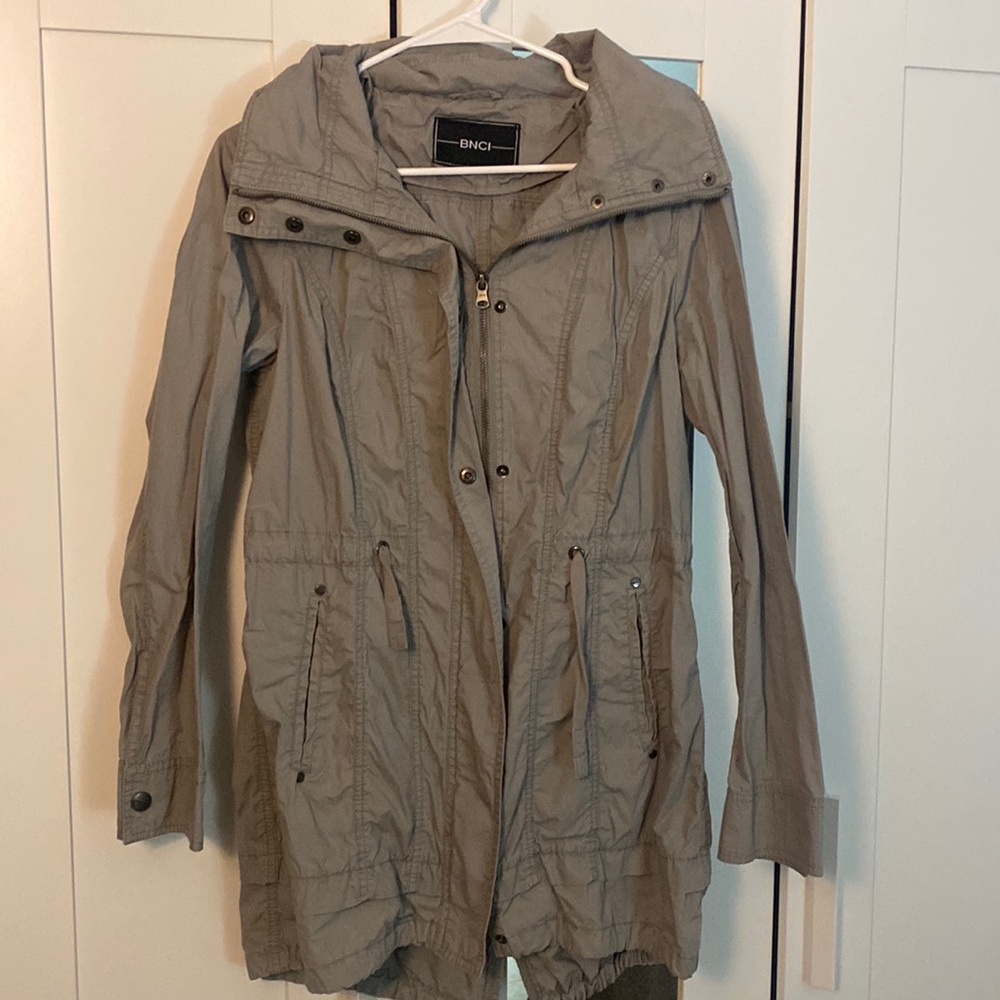 BNCI gray trench jacket. Size S. Lots of detailing, zippers, buttons. Worn once